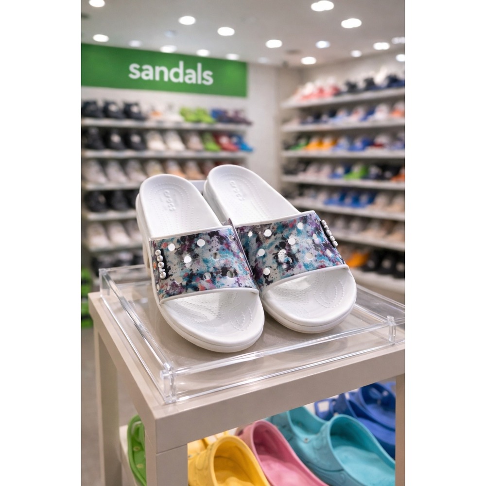 Shoes‎ Sandals Slides Tie-Dye Graphic White/Multi (M-11)